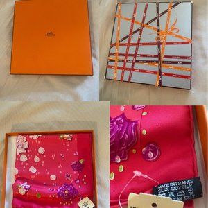 Hermes silk handkerchief in Rose Indien color